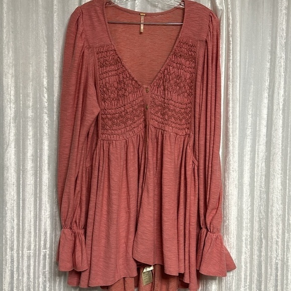 Free People Dont Call Me Baby Flowy Tunic Top Mini Dress Size S Rosie Pink - Picture 8 of 8